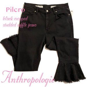 NWT Anthropologie Pilcro Black Cropped Studded Ruffle Jeans Size 28